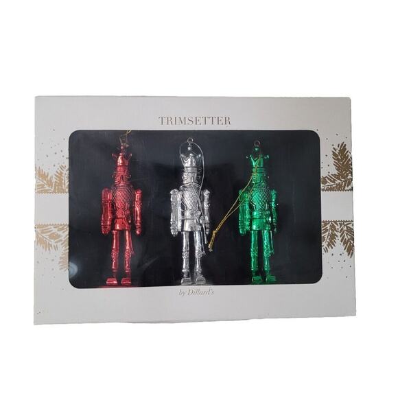 New Dillards Trimsetter Set 3 Nutcracker Christmas Tree ORNAMENTS Red Green Silv - Picture 1 of 5